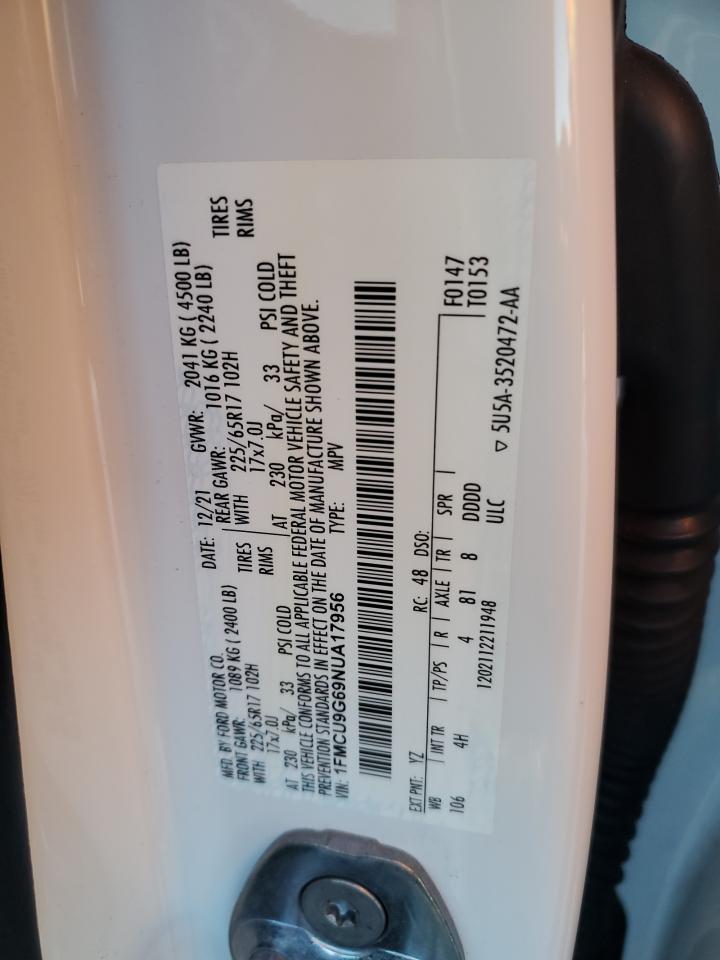 2022 FORD ESCAPE SE VIN:1FMCU9G69NUA17956
