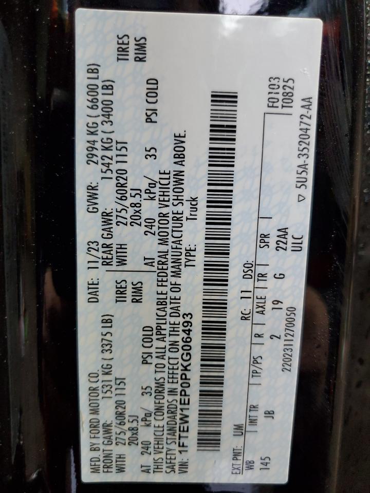 2023 FORD F150 SUPERCREW VIN:1FTEW1EP0PKG06493