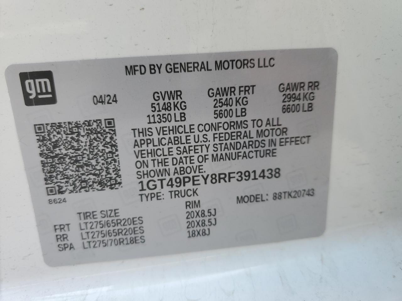 2024 GMC SIERRA K2500 AT4 VIN:1GT49PEY8RF391438