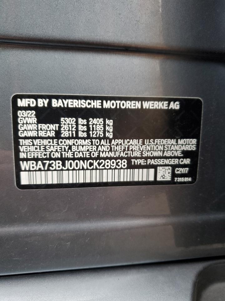 2022 BMW 540 XI VIN:WBA73BJ00NCK28938