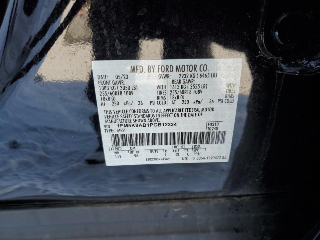 2023 FORD EXPLORER POLICE INTERCEPTOR VIN:1FM5K8AB1PGB12334