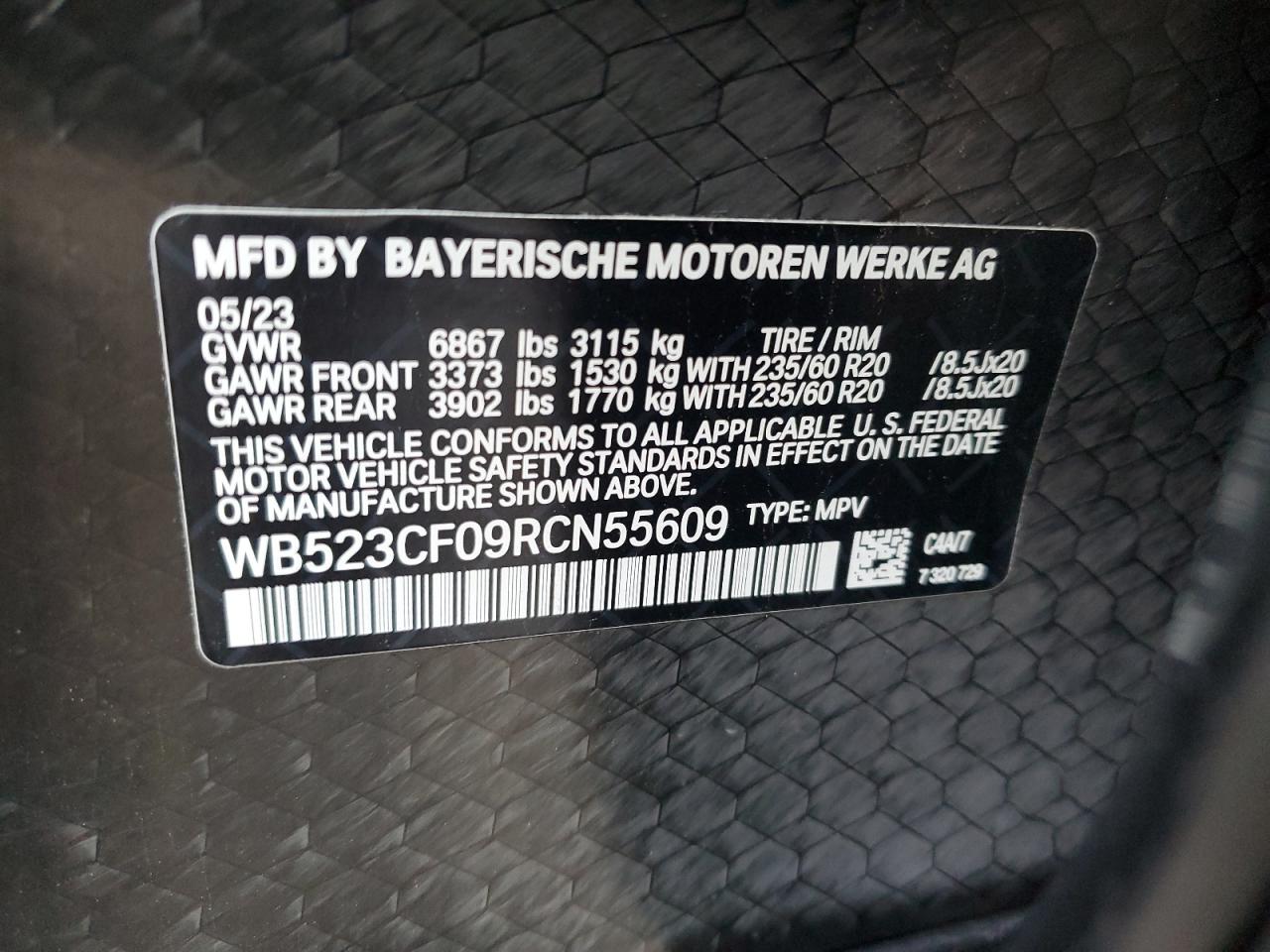 2024 BMW IX XDRIVE50 VIN:WB523CF09RCN55609