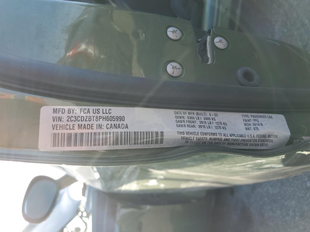 2023 DODGE CHALLENGER R/T VIN:2C3CDZBT8PH605990