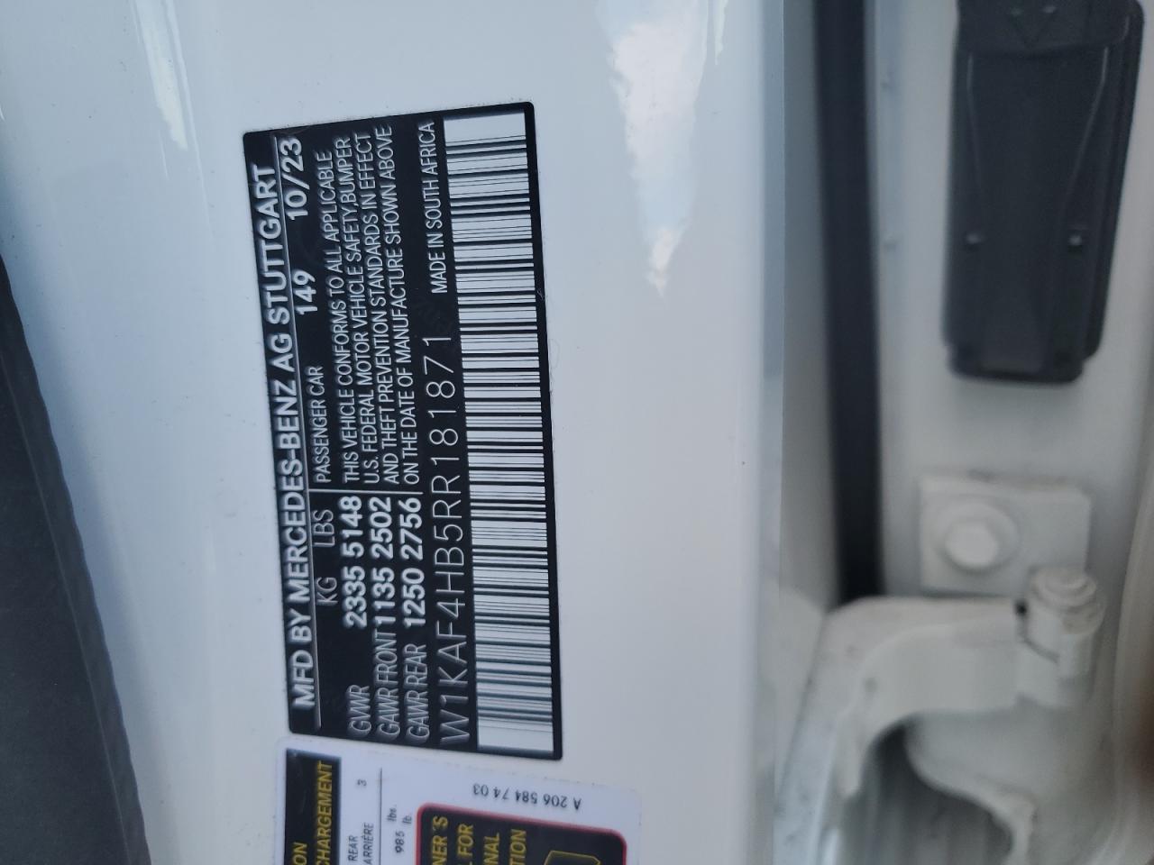 2024 MERCEDES-BENZ C 300 4MATIC VIN:W1KAF4HB5RR181871