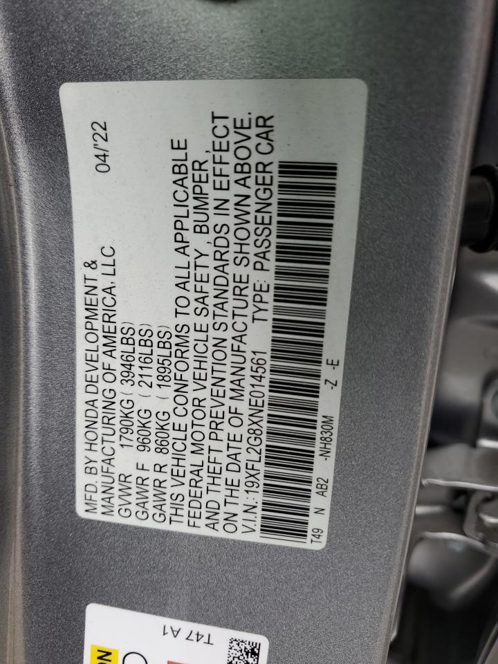 2022 HONDA CIVIC SPORT VIN:19XFL2G8XNE014561