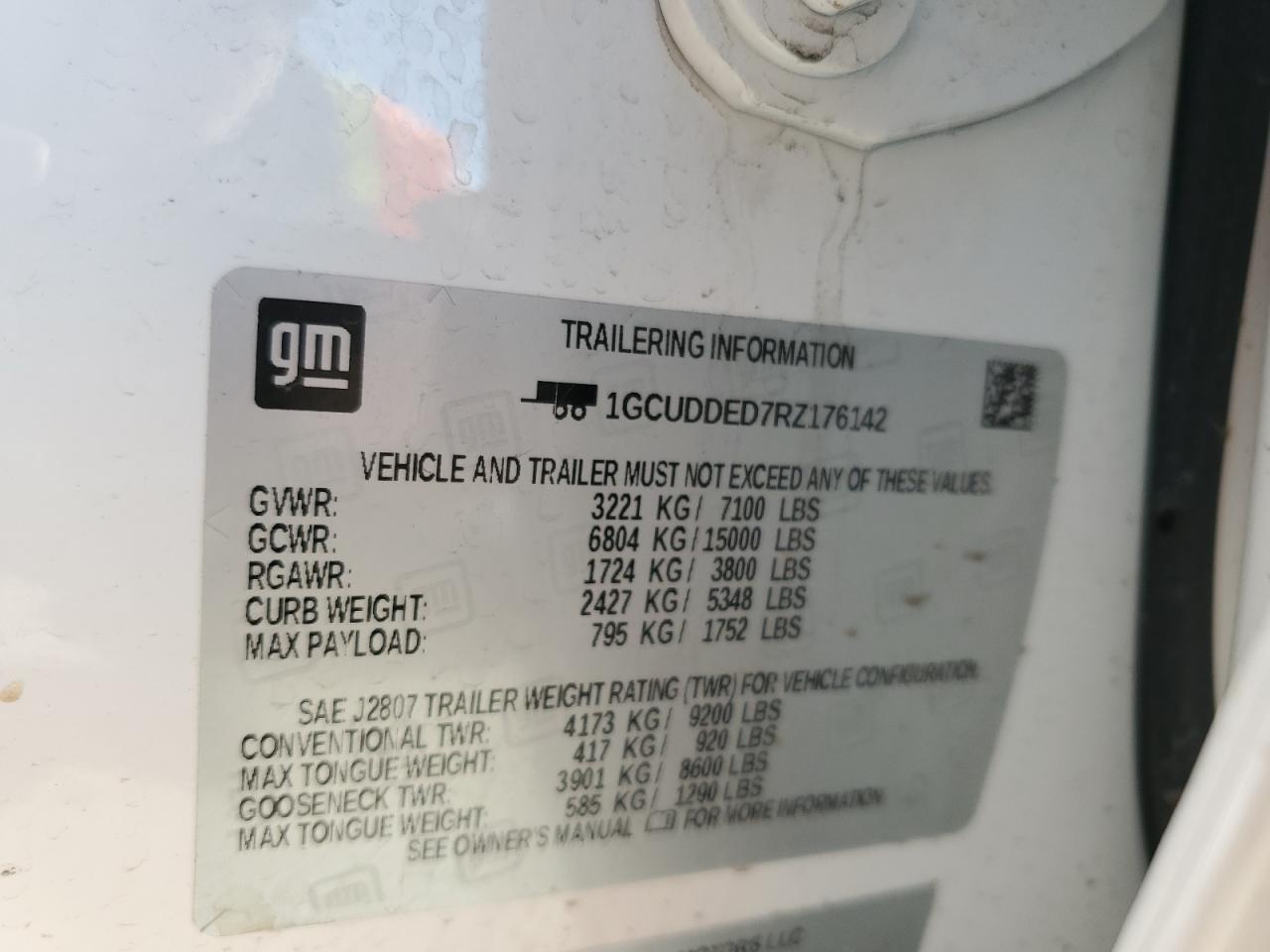 2024 CHEVROLET SILVERADO K1500 LT VIN:1GCUDDED7RZ176142