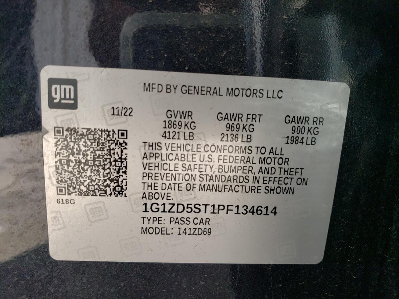 2023 CHEVROLET MALIBU LT VIN:1G1ZD5ST1PF134614