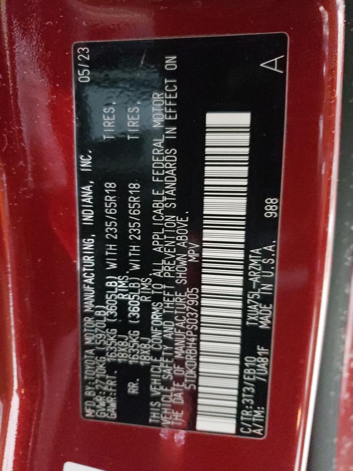 2023 TOYOTA HIGHLANDER L VIN:5TDKDRBH4PS037905