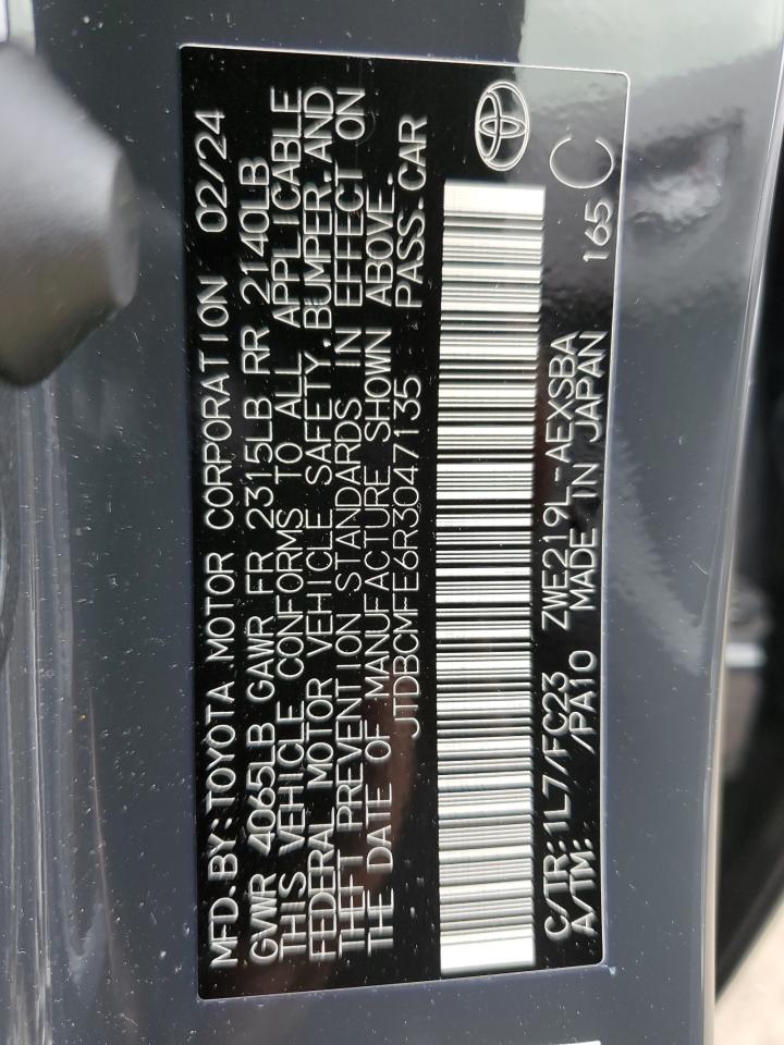 2024 TOYOTA COROLLA LE VIN:JTDBCMFE6R3047135