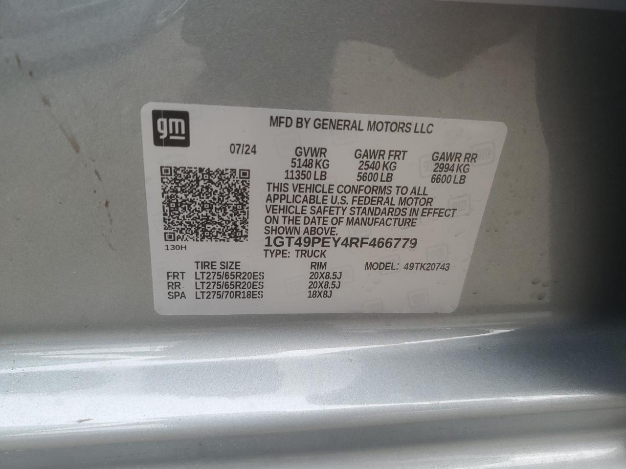 2024 GMC SIERRA K2500 AT4 VIN:1GT49PEY4RF466779