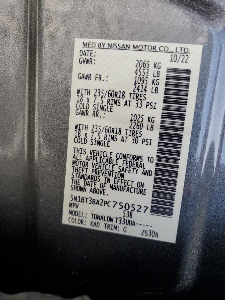 2023 NISSAN ROGUE SV VIN:5N1BT3BA2PC750527