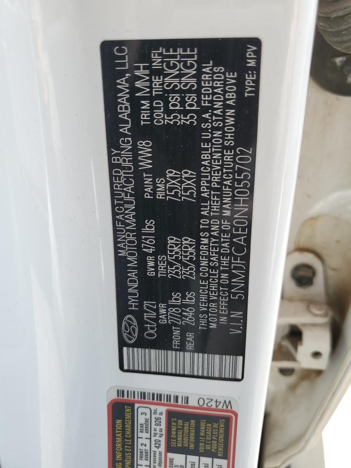 2022 HYUNDAI TUCSON SEL VIN:5NMJFCAE0NH055702