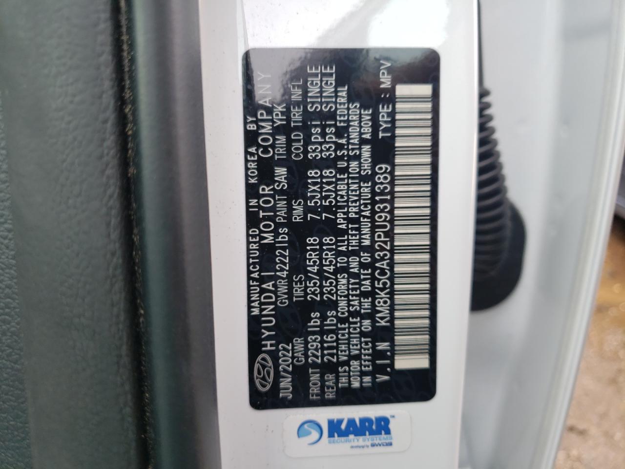 2023 HYUNDAI KONA LIMITED VIN:KM8K5CA32PU931389