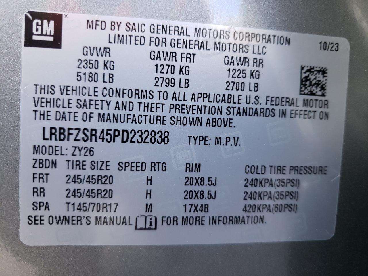 2023 BUICK ENVISION AVENIR VIN:LRBFZSR45PD232838