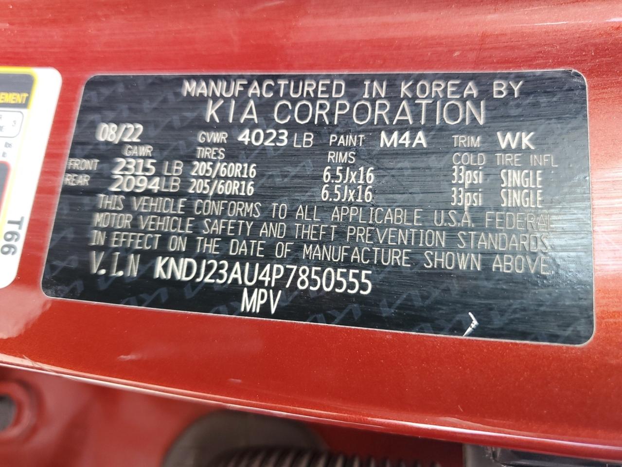 2023 KIA SOUL LX VIN:KNDJ23AU4P7850555