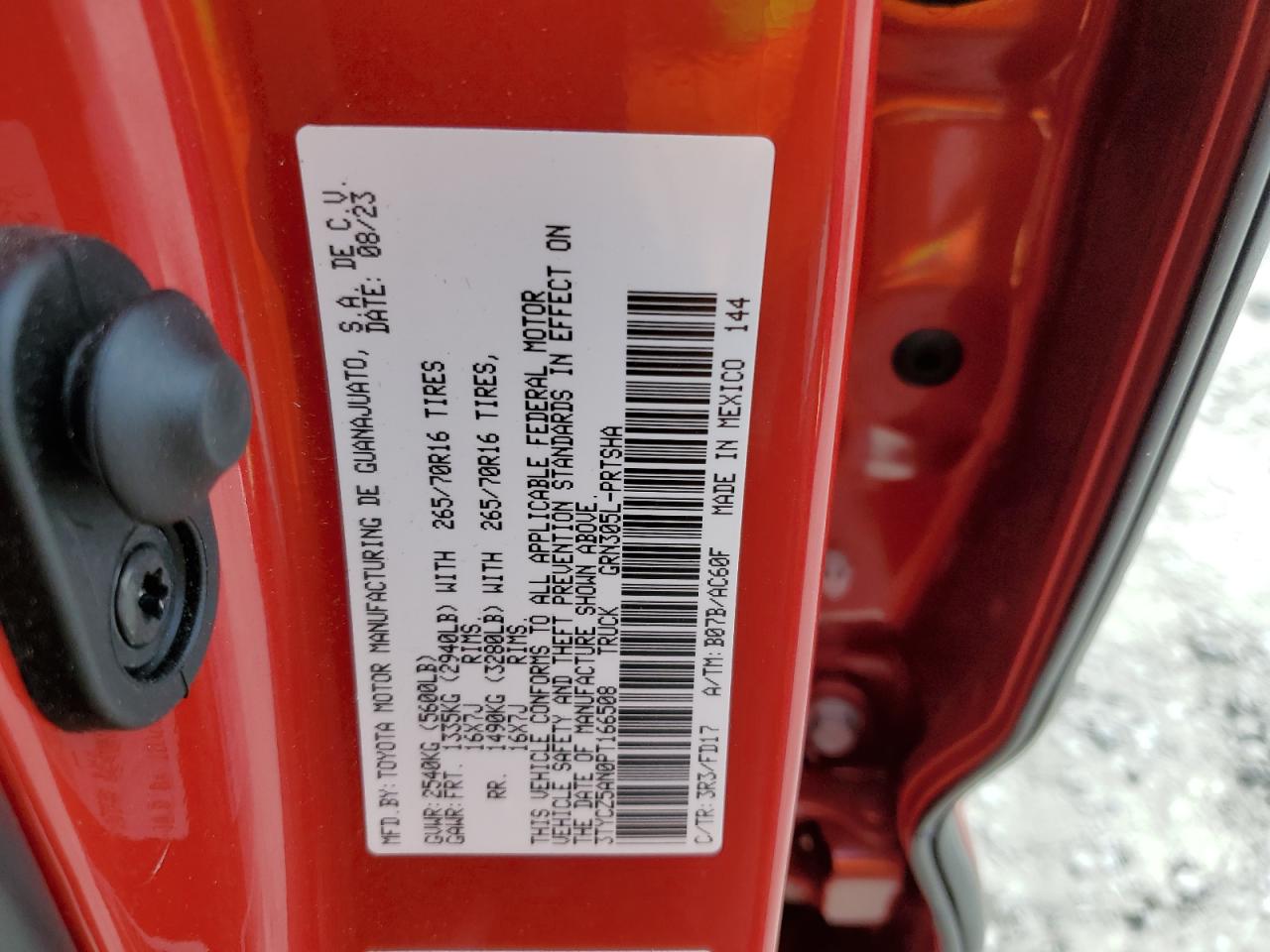 2023 TOYOTA TACOMA DOUBLE CAB VIN:3TYCZ5AN0PT166508