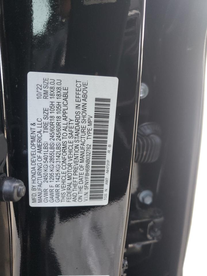 2022 HONDA PASSPORT TRAIL SPORT VIN:5FNYF8H68NB032762