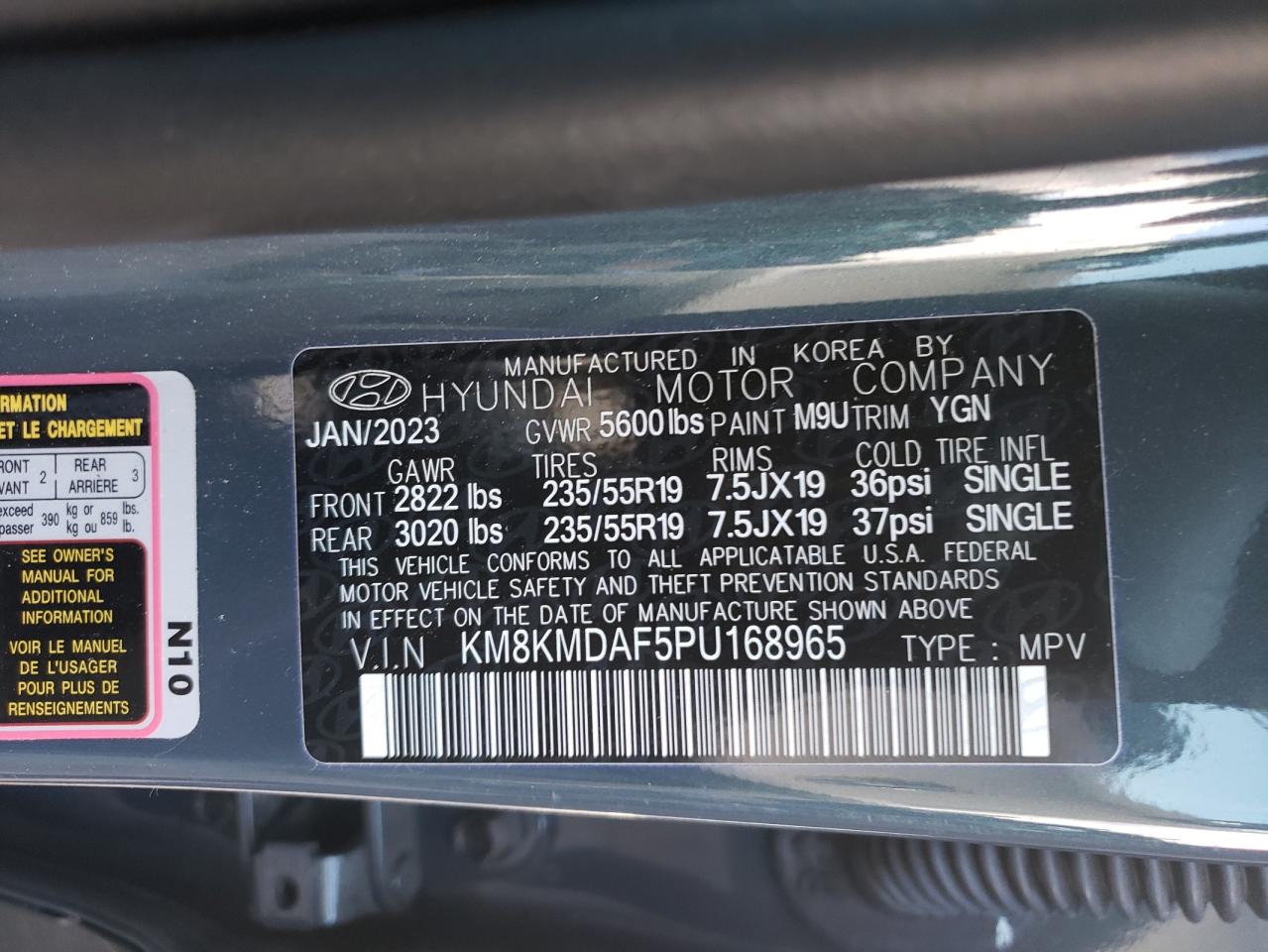 2023 HYUNDAI IONIQ 5 SE VIN:KM8KMDAF5PU168965