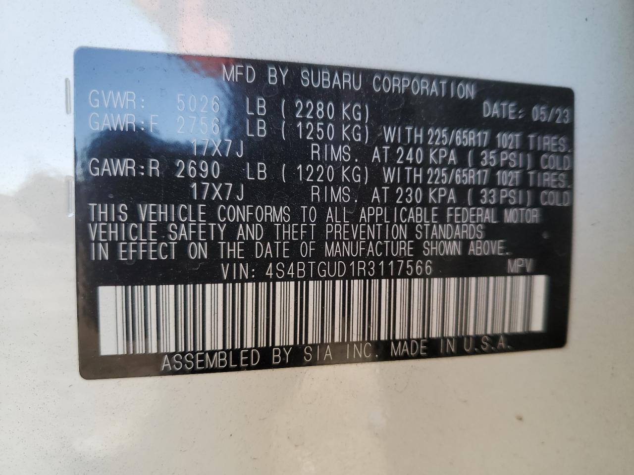 2024 SUBARU OUTBACK WILDERNESS VIN:4S4BTGUD1R3117566