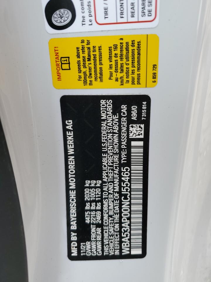 2022 BMW 430I  VIN:WBA53AP00NCJ55465