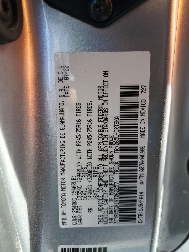 2022 TOYOTA TACOMA ACCESS CAB VIN:3TYRX5GN1NT062257