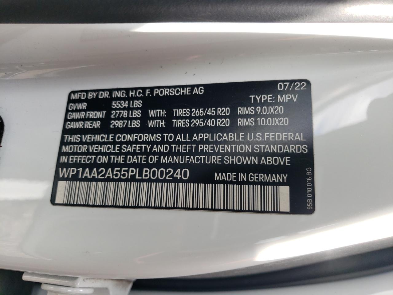 2023 PORSCHE MACAN BASE VIN:WP1AA2A55PLB00240