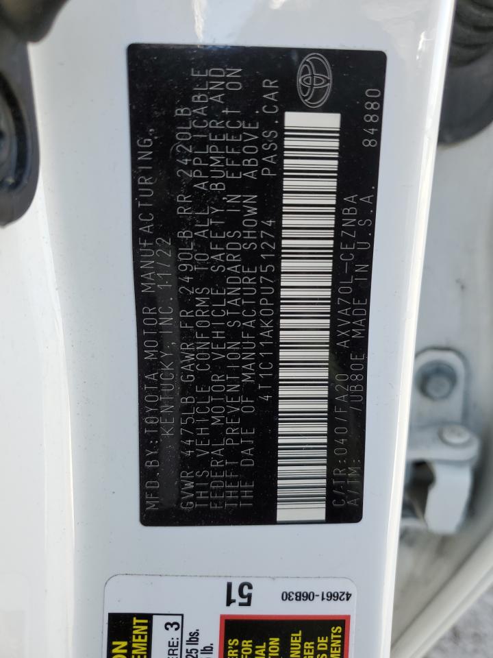 2023 TOYOTA CAMRY LE VIN:4T1C11AK0PU751274