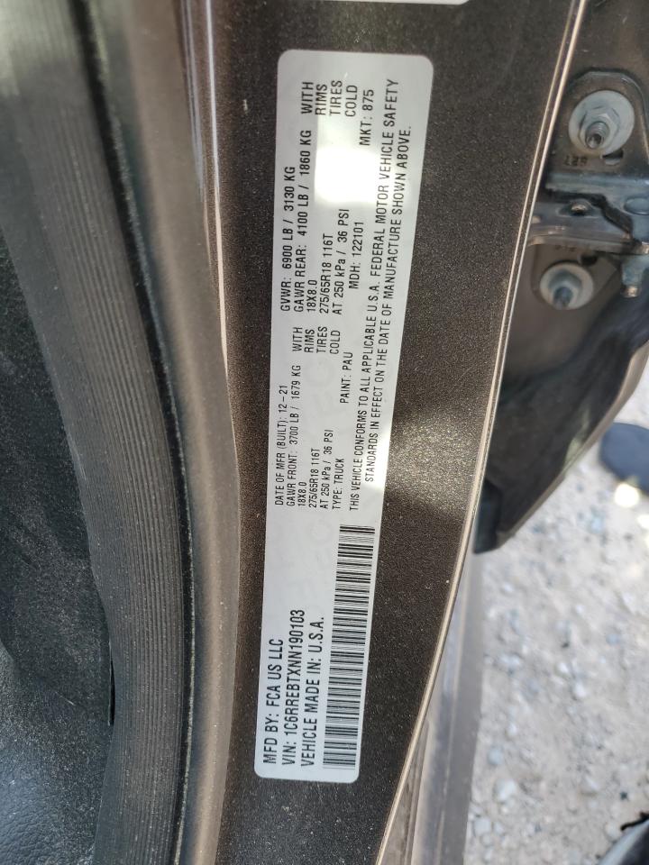 2022 RAM 1500 BIG HORN/LONE STAR VIN:1C6RREBTXNN190103