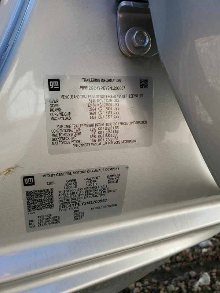 2022 CHEVROLET SILVERADO K2500 HEAVY DUTY LTZ VIN:2GC4YPEY3N1200867