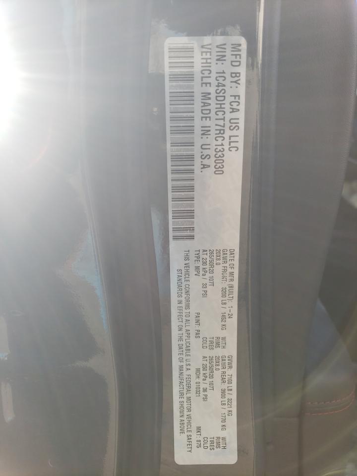 2024 DODGE DURANGO R/T VIN:1C4SDHCT7RC133030