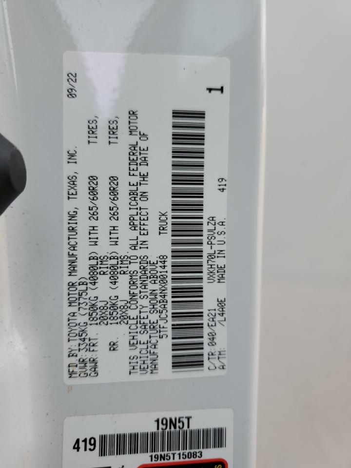 2022 TOYOTA TUNDRA CREWMAX LIMITED VIN:5TFJC5AB4NX001448