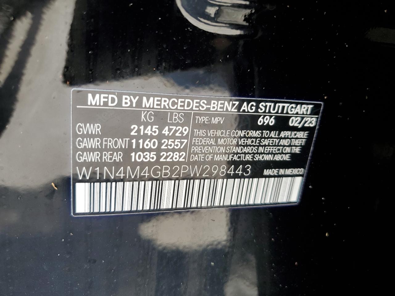 2023 MERCEDES-BENZ GLB 250 VIN:W1N4M4GB2PW298443