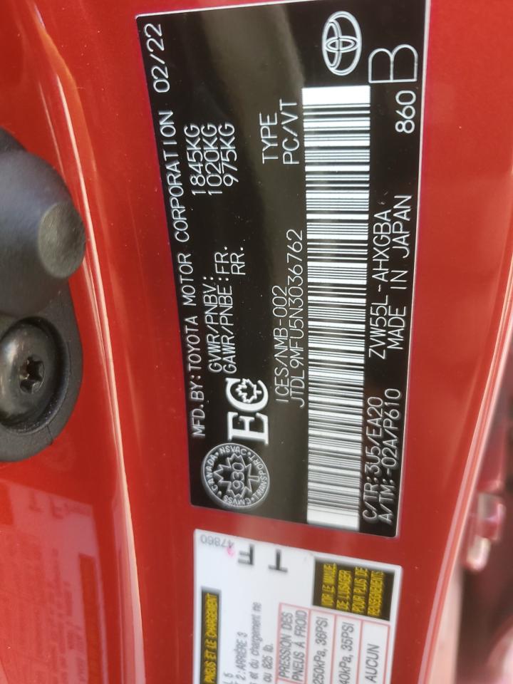 2022 TOYOTA PRIUS LE VIN:JTDL9MFU5N3036762