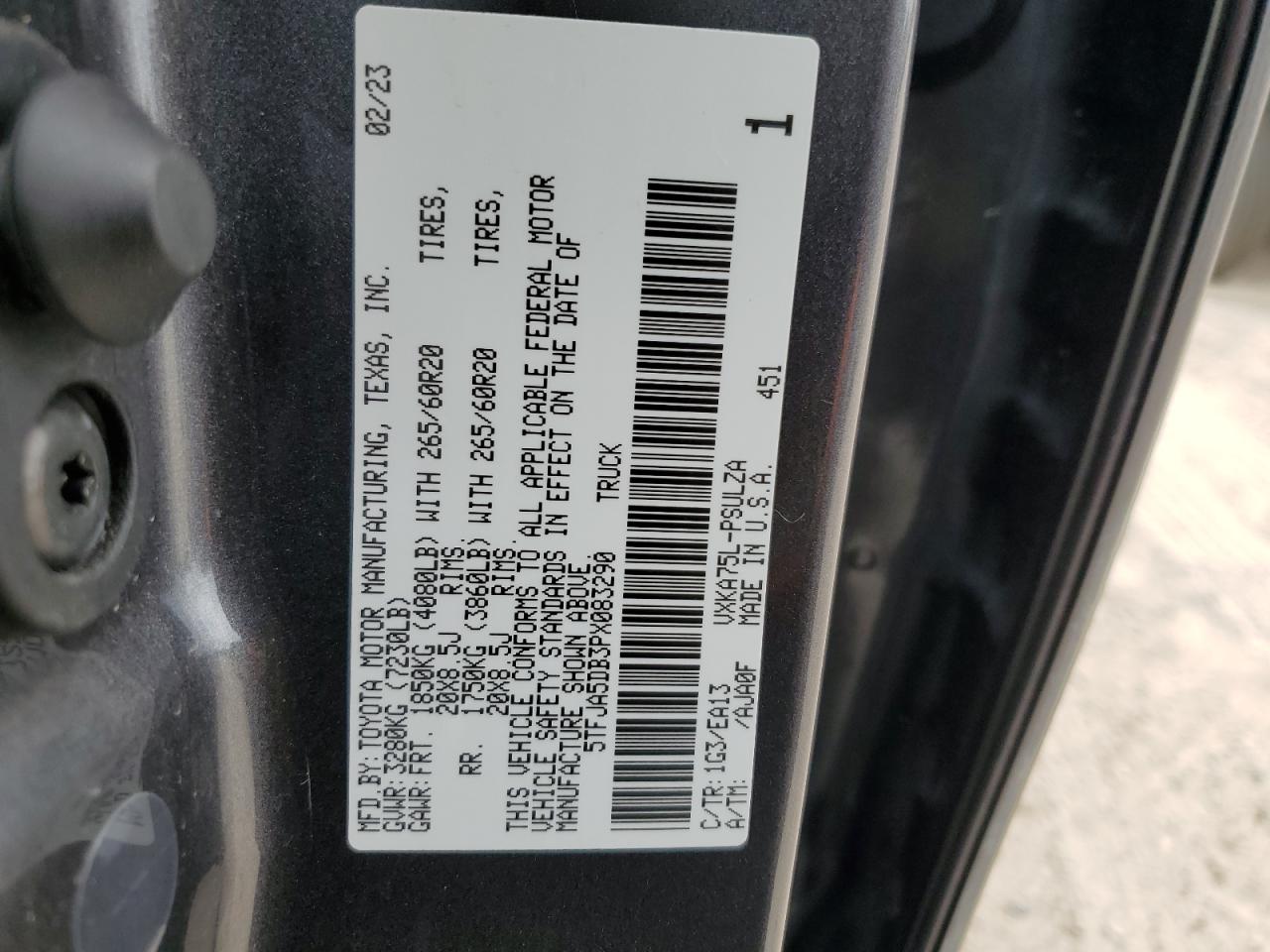 2023 TOYOTA TUNDRA CREWMAX LIMITED VIN:5TFJA5DB3PX083290