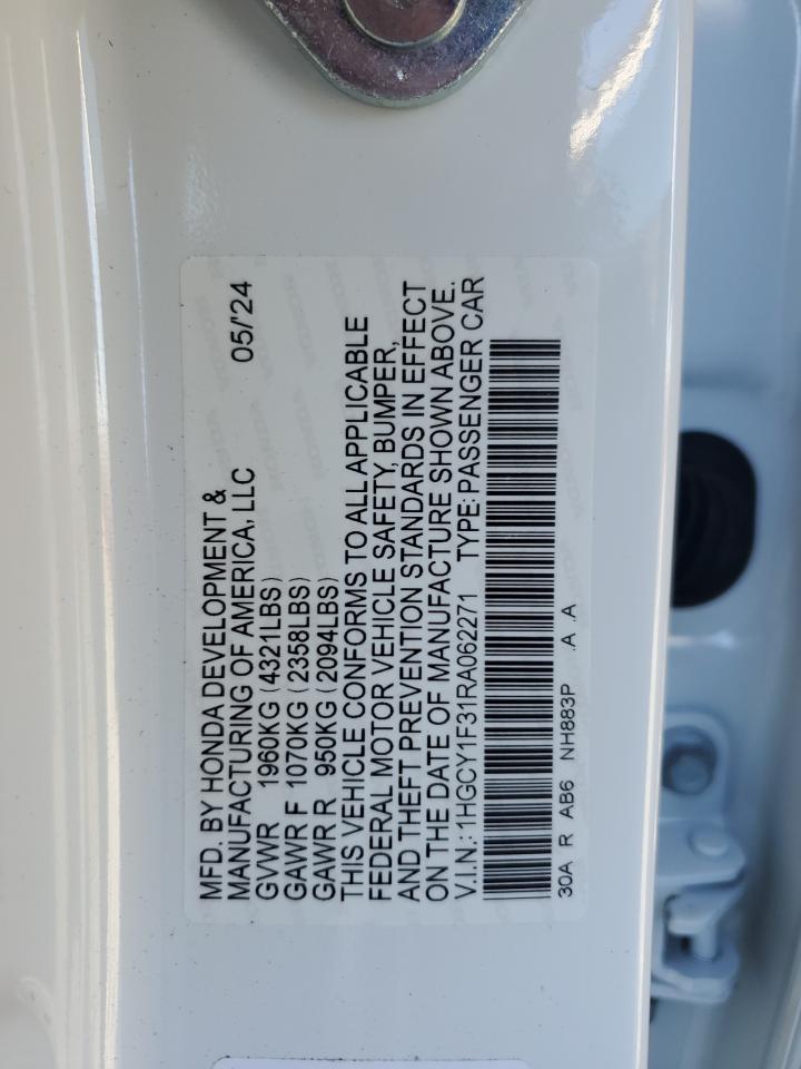 2024 HONDA ACCORD EX VIN:KMHDU4AD5AU124480