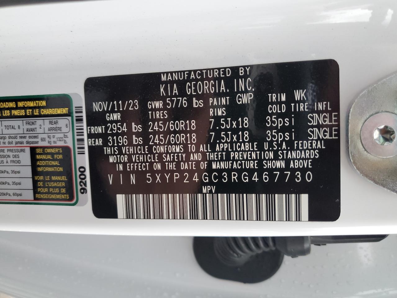 2024 KIA TELLURIDE LX VIN:5XYP24GC3RG467730