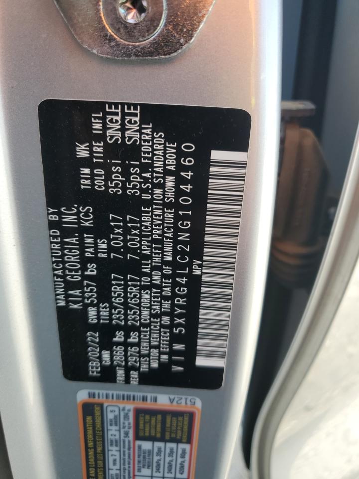 2022 KIA SORENTO LX VIN:5XYRG4LC2NG104460