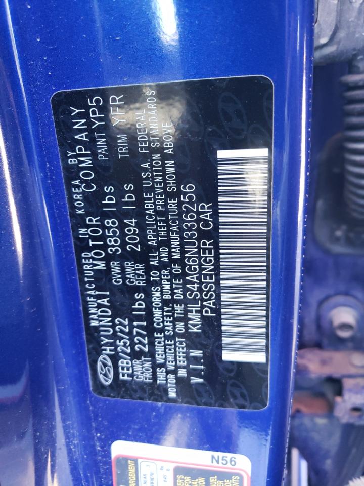 2022 HYUNDAI ELANTRA SEL VIN:KMHLS4AG6NU336256