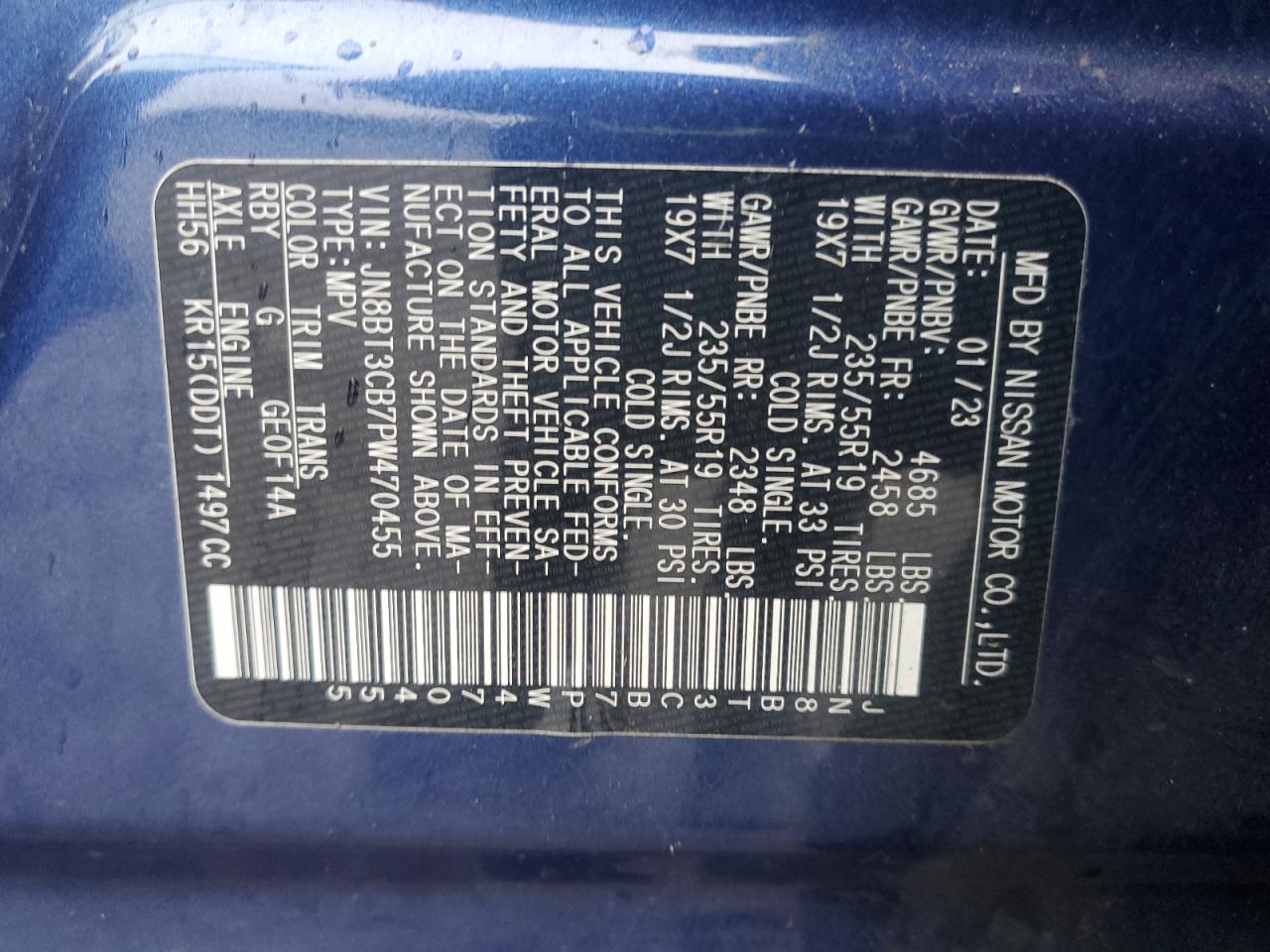 2023 NISSAN ROGUE SL VIN:JN8BT3CB7PW470455
