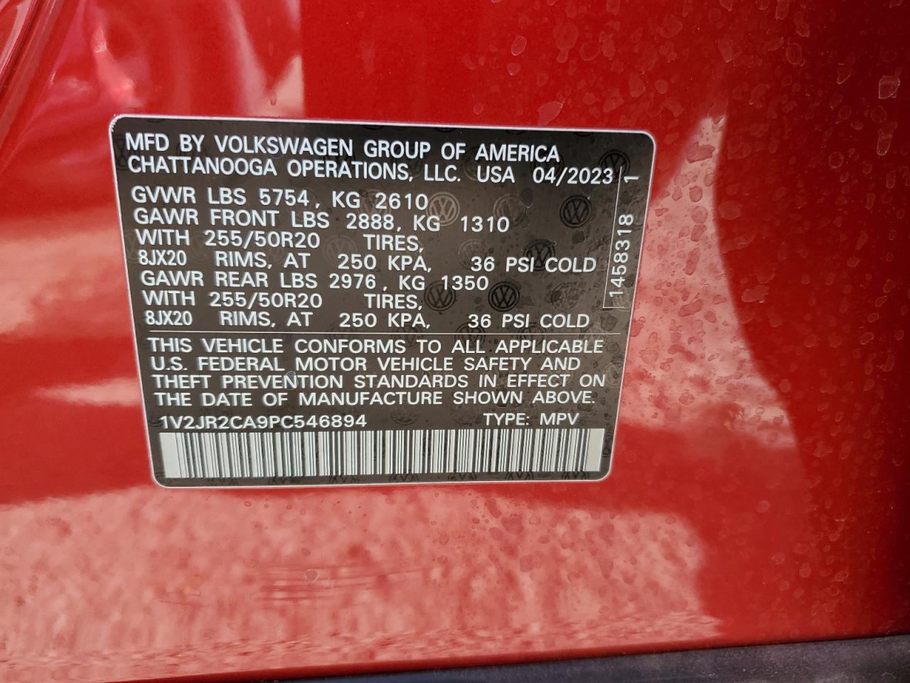 2023 VOLKSWAGEN ATLAS SE VIN:1V2JR2CA9PC546894