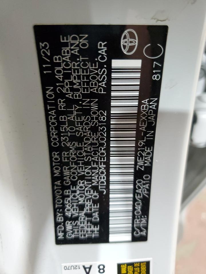 2024 TOYOTA COROLLA LE VIN:JTDBCMFE0RJ023182