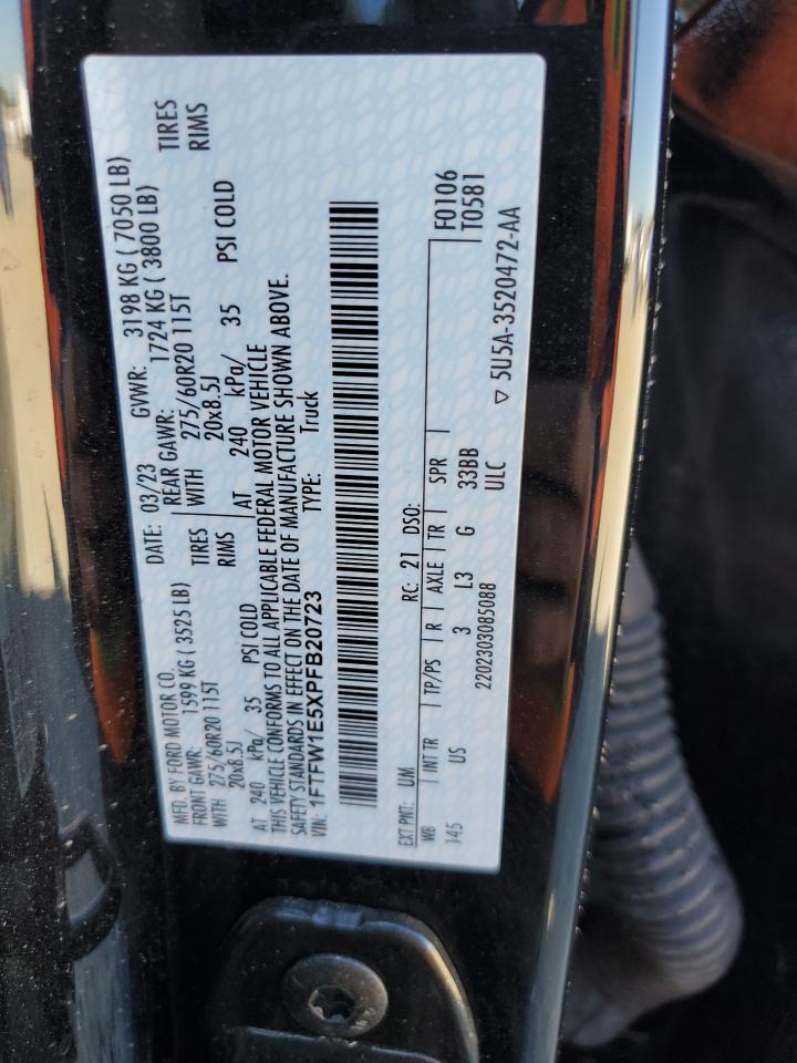 2023 FORD F150 SUPERCREW VIN:1FTFW1E5XPFB20723