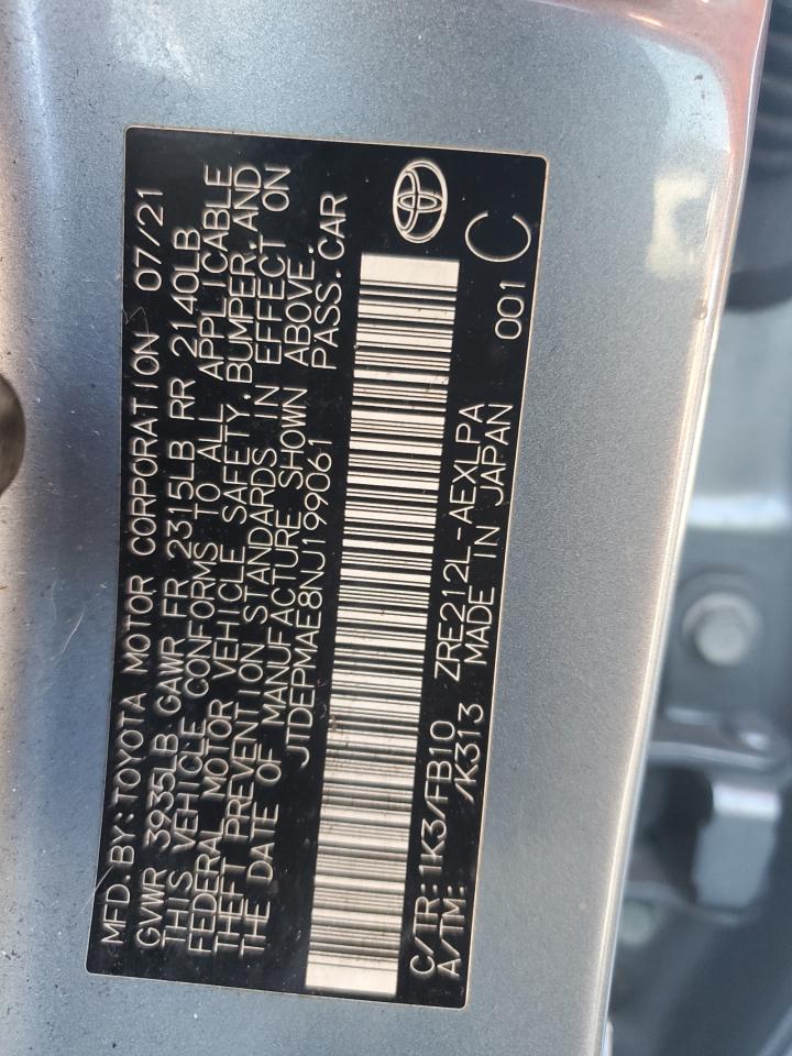 2022 TOYOTA COROLLA LE VIN:JTDEPMAE8NJ199061