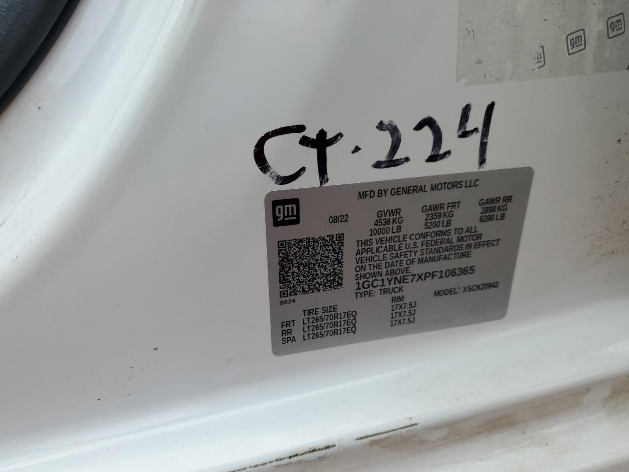 2023 CHEVROLET SILVERADO K2500 HEAVY DUTY LT VIN:1GC1YNE7XPF106365