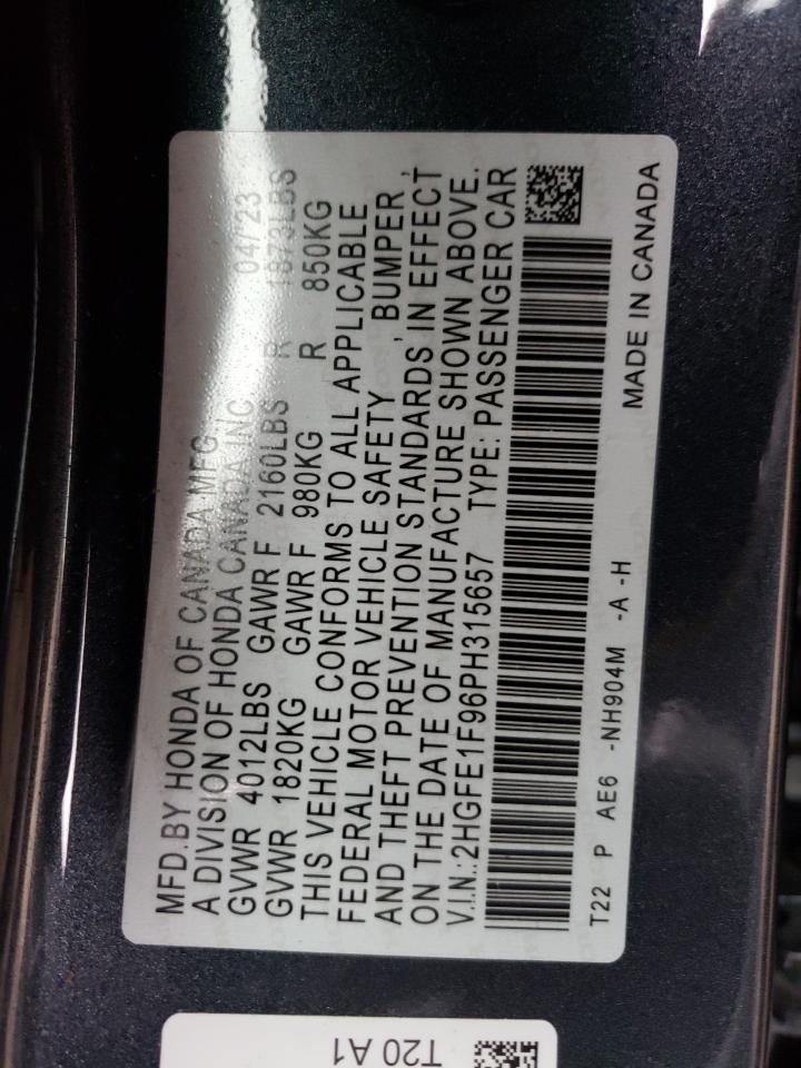 2023 HONDA CIVIC TOURING VIN:2HGFE1F96PH315657