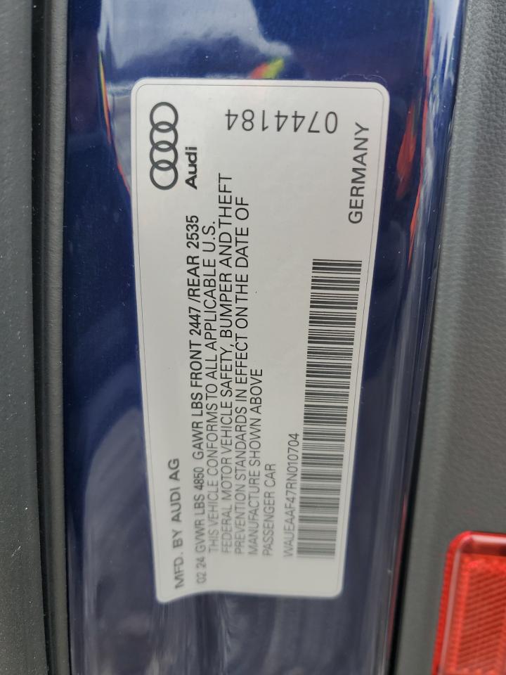 2024 AUDI A4 PREMIUM PLUS 45 VIN:WAUEAAF47RN010704