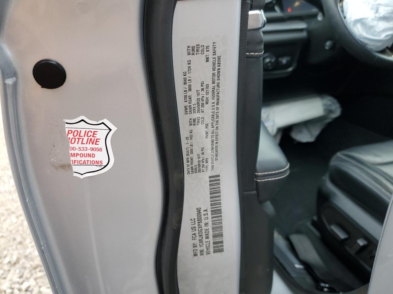 2023 JEEP GRAND CHEROKEE L OVERLAND VIN:1C4RJKDGXP8800940