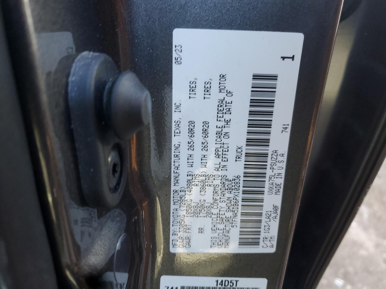 2023 TOYOTA TUNDRA CREWMAX PLATINUM VIN:5TFNA5DB6PX102836