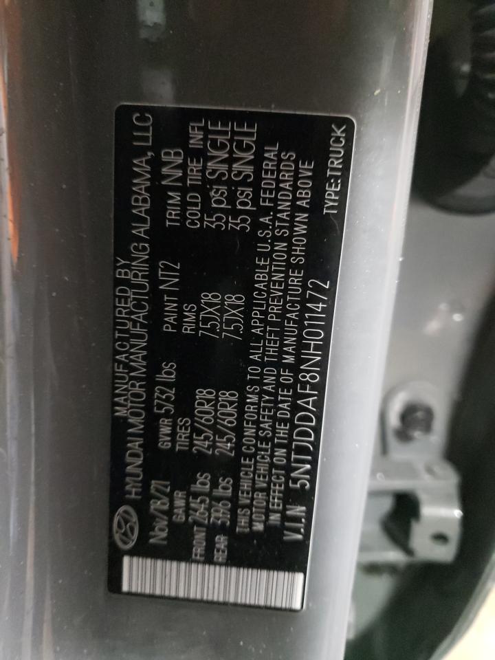 2022 HYUNDAI SANTA CRUZ SEL PREMIUM VIN:5NTJDDAF8NH011472