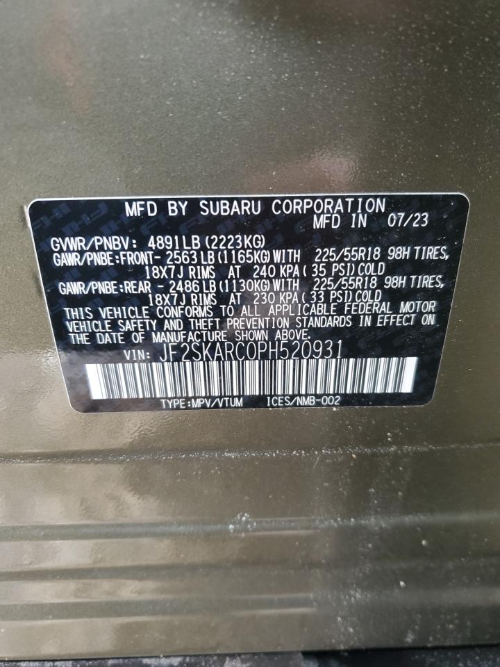 2023 SUBARU FORESTER TOURING VIN:JF2SKARC0PH520931